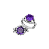 Handcrafted Sterling Silver Amethyst Quartz Twilight Rope Elegance Ring With Balinese Detailing.